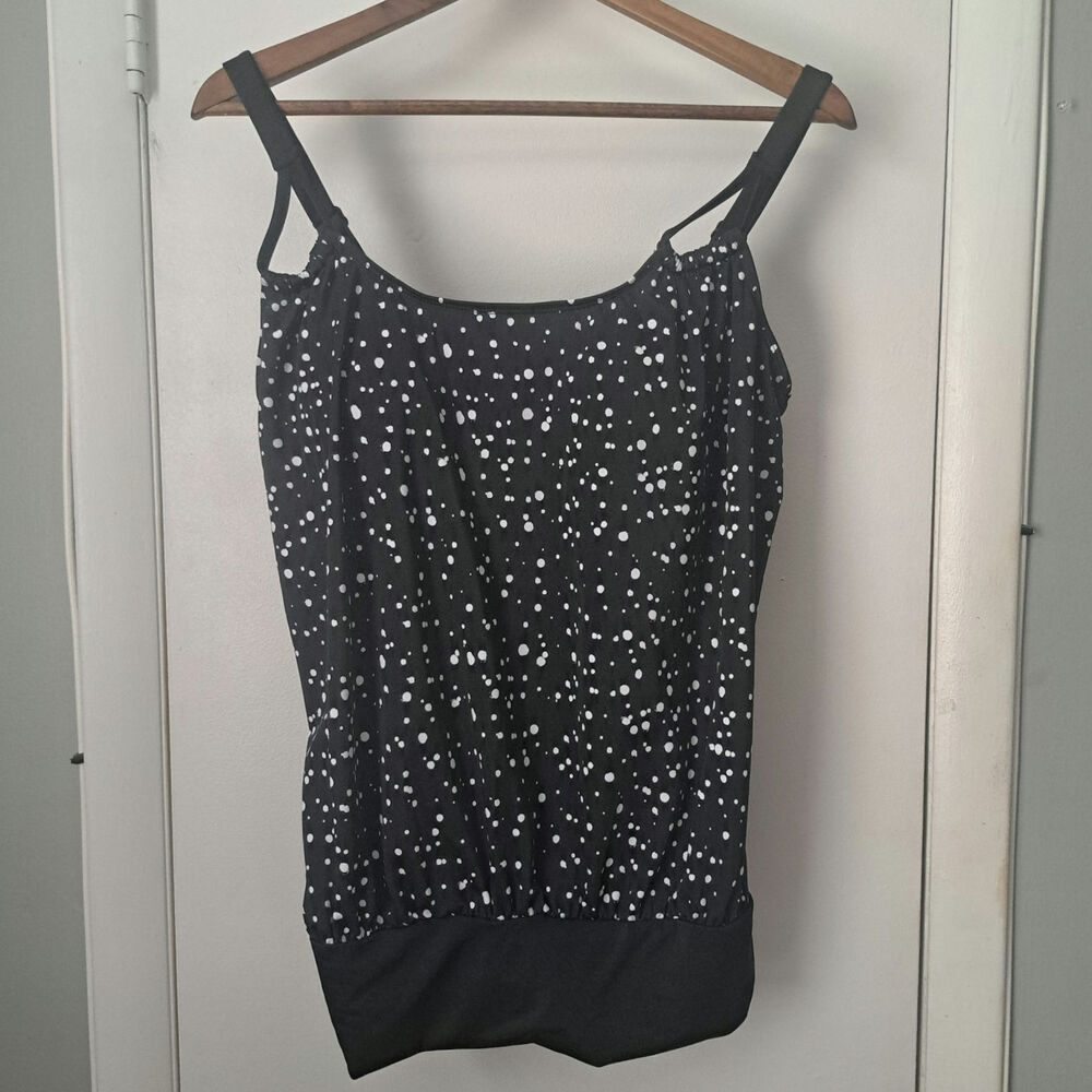 Swimsuits For All Loop Strap Blouson Tankini Top Black and White Sz 12 Women's